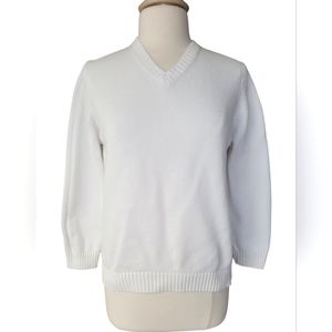 L.L. Bean Size Large White Cotton V Neck Long Sleeve Pullover Sweater